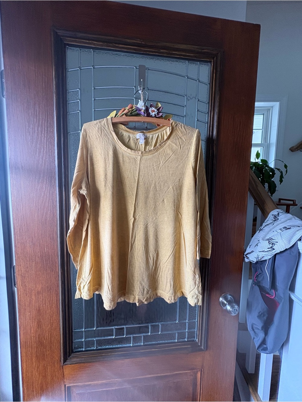 LOGO by Lori Goldstein Mustard Three-Quarter Sleeve Scoop Neck Top